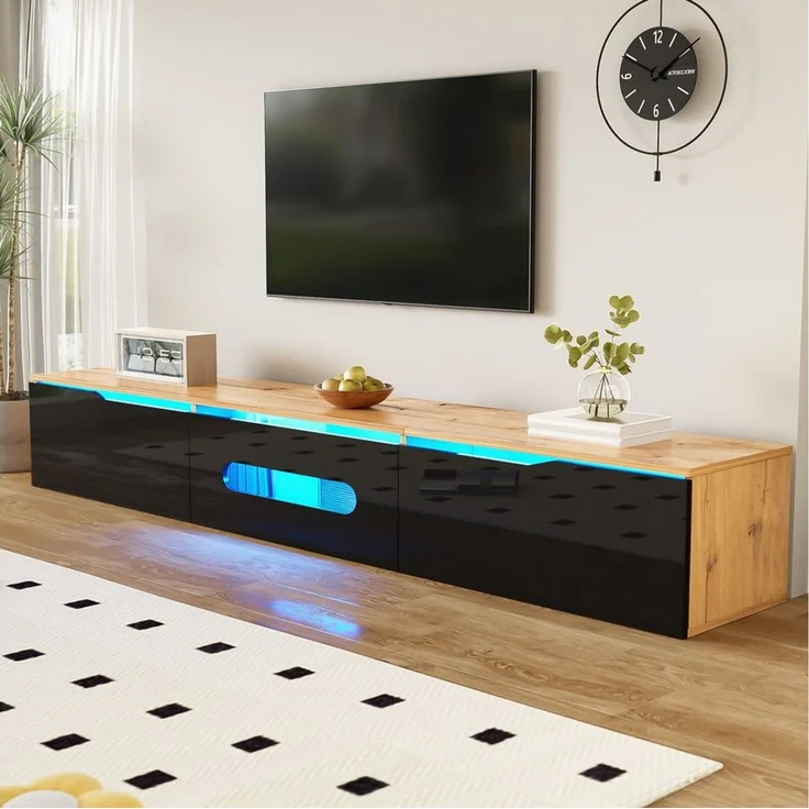 Merax Lowboard (180 L x 35 B x 30 H, 1 St), Hochglanz TV-Schrank mit LED-Beleuchtung und klappbarem Stauraum – Bild 5