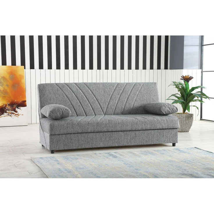 Dmora 3-Sitzer Schlafsofa Apicella, Sofa mit Stauraum und 2 Kissen inklusive, Wohnzimmersofa aus Stoff mit Klick-Klack-Öffnung, 181 x 81 x 88 cm, Grau – Bild 2