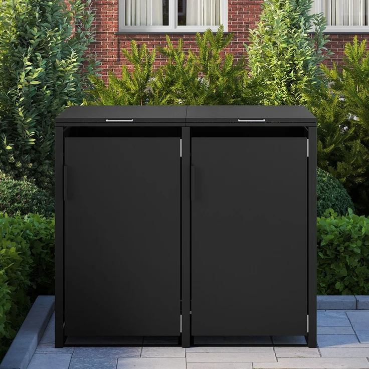 STEELSØN 'Thoria' Mülltonnenbox 2er je 240 Liter, graphitschwarz, Mülltonnenverkleidung aus Stahl, wetterfest, 116x80x134 cm, Müllbox für 2 Tonnen – Bild 2