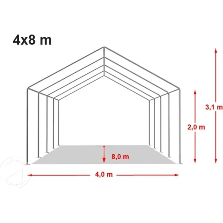 TOOLPORT Lagerzelt 4x8 m Zelthalle Unterstand Weidezelt PVC Plane 700 N wasserdicht in grau – Bild 10