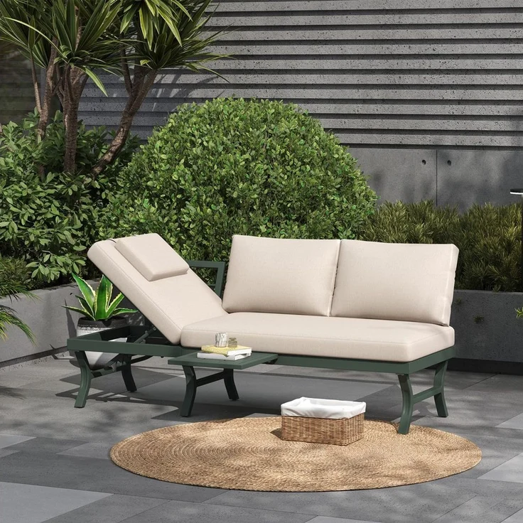 HAUSS SPOLE Gartensofa mit Liegefunktion,Outdoorsofa Gartenmöbel mit Kopfstütze&Tisch,Grün, Gartenbank mit verstellbarer Neigungsfunktion (5-stufig, bis 55), 3-Sitzer-Sofa mit verzinktes Stahlrohr mit eine Tabelle – Bild 5