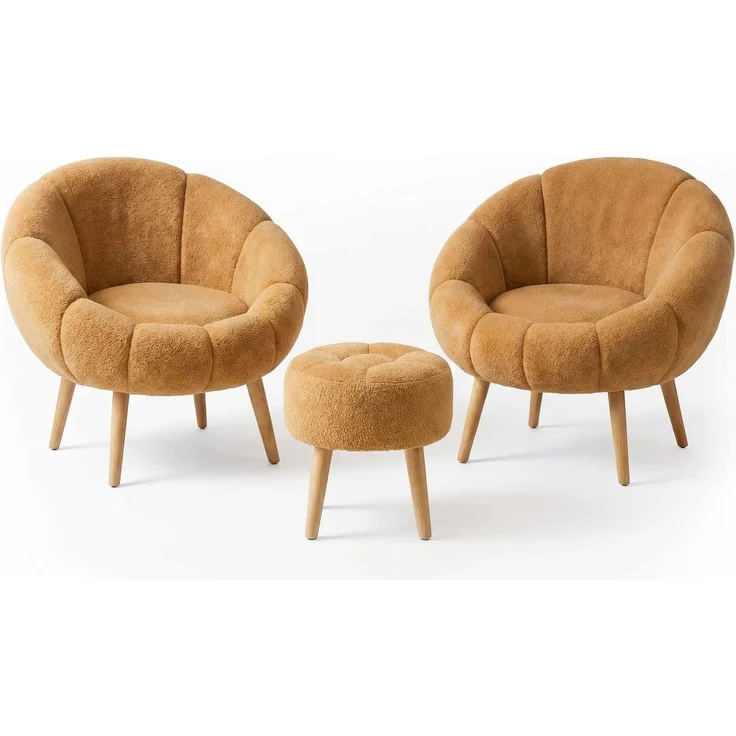 Hanah Home 'Lida Wellsoft - Brown' Ohrensessel- und Hocker-Set (3-teilig), Braun, 75 x 100 x 42 cm – Bild 2