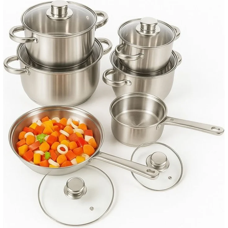 HOOZ Topf-Set Edelstahl Topfset 12-teilig – Für alle Herdarten inkl. Induktion, Edelstahl (Set, 5-tlg, 12-teiliges Edelstahl-Topfset für alle Herdarten inkl. Induktion), Für alle Herdarten inkl. Induktion, stapelbar & mit Glasdeckeln – Bild 4