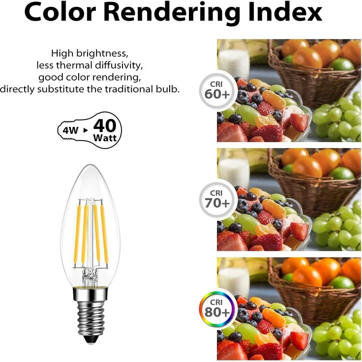 6er Pack E14 Kerze LED Lampe für Kronleuchter, E14 Glühfaden Retrofit Classic, 4W 470 Lumen ersetzt 40 Watt, 2700K Warmweiß, Filament Fadenlampe, Glas, nicht dimmbar, 3 Jahre Garantie - LVWIT – Bild 5