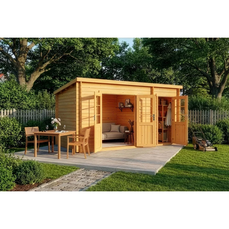 Alpholz Pultdach Gartenhaus Maria mit Anbau Gartenhaus aus Holz in Pinie Holzhaus mit 28 mm Wandstärke Blockbohlenhaus mit Montagematerial – Bild 2
