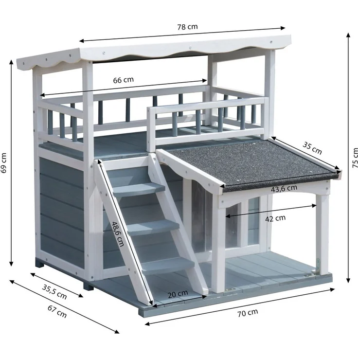 Dehner Tierbett Katzenhaus Maison Katzenhütte Outdoor, ca. 78 x 75 x 73 cm, grau/weiß, Hütte für Katzen aus robustem Tannenholz – Bild 2
