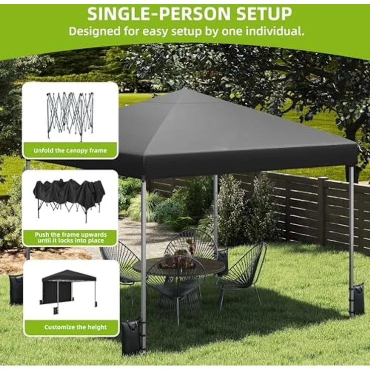 YITAHOME 3x3 m Pop-Up Pavillon | wasserdicht Faltpavillon | Anti-UV Gartenzelt Partyzelt | mit Tragetasche und Seilen | für Terrasse Strand Camping Markt Festival (schwarz+Einteiliges Tuch) – Bild 5