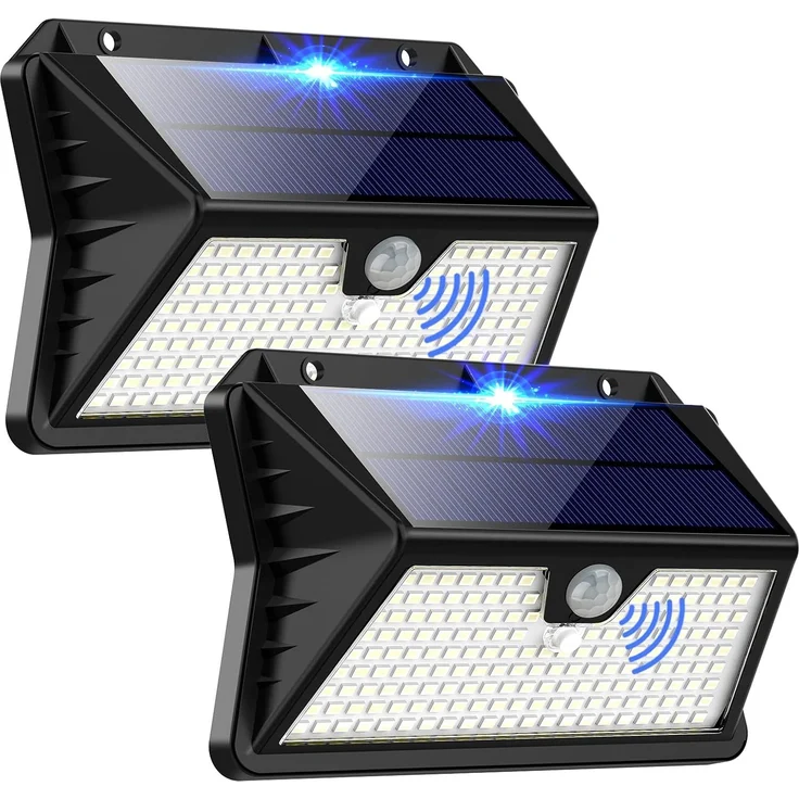 OUILA Solarlampen für Außen, 3 Modi LED Solar mit Bewegungsmelder, 185 LED Solarleuchten Lampe Outdoor IP65 Wasserdichte Wandleuchte für Garten, Hof, Stufen, Deck, Haustüren, Garage(2 Stück)