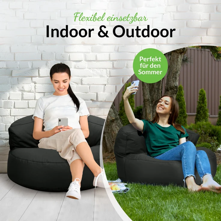 Green Bean® Sitzsack Sofa mit Füllmaterial - Lounge im Sitzsack-Design 90x50cm mit ergonomischer Rückenlehne & waschbarem Bezug - Indoor und Outdoor geeignet in Schwarz – Bild 6