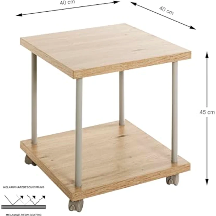 XXXL Beistelltisch Imola, quadratisch, Grau/Eiche, Metall, Holzwerkstoff, 40x45x40 cm, offenes Fach – Bild 2