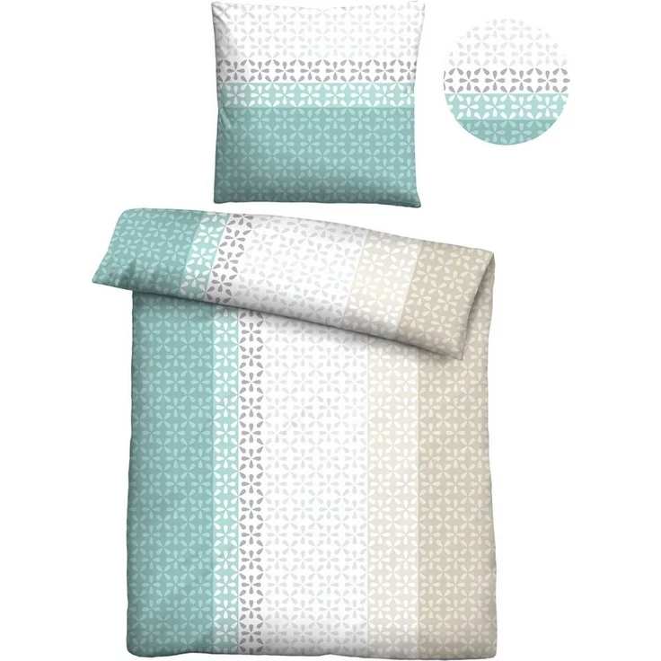 Traumhaft schlafen - Castell - Markenbettwäsche Mikrofaser Bettwäsche 0561118 LÄNGSSTREIFEN, aqua, 1x 135x200 cm + 1x 80x80 cm – Bild 1