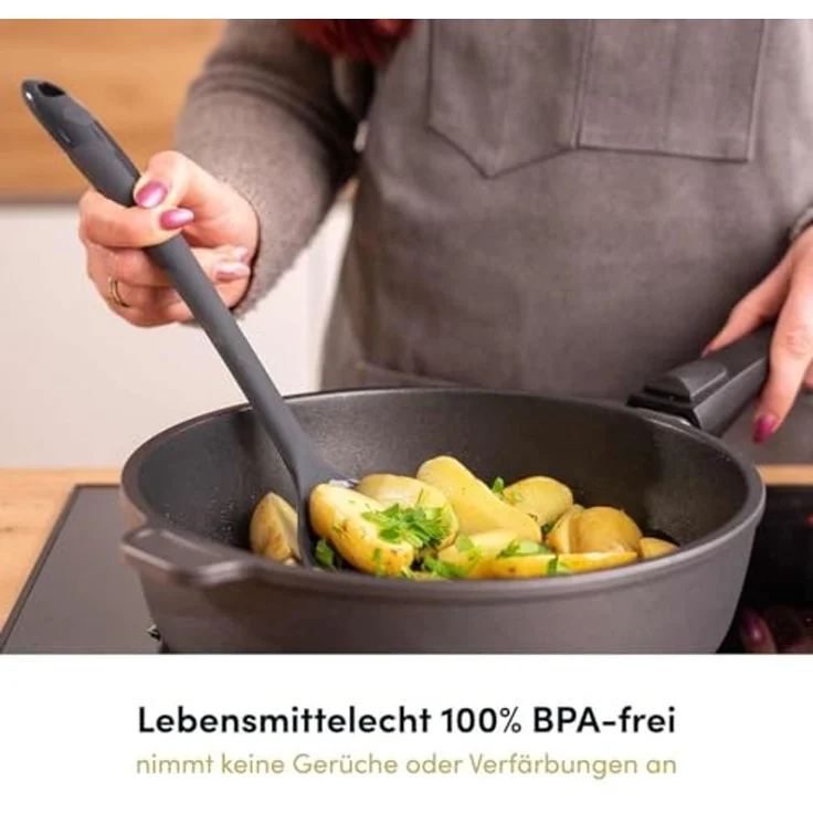 Hoffmann Germany Pfannenschaufel Küchenhelfer Pfannenwender Silikon Edelstahl 35 cm, Edelstahlkern, seitliche Lippen, 200°C, spülmaschinenfest – Bild 5