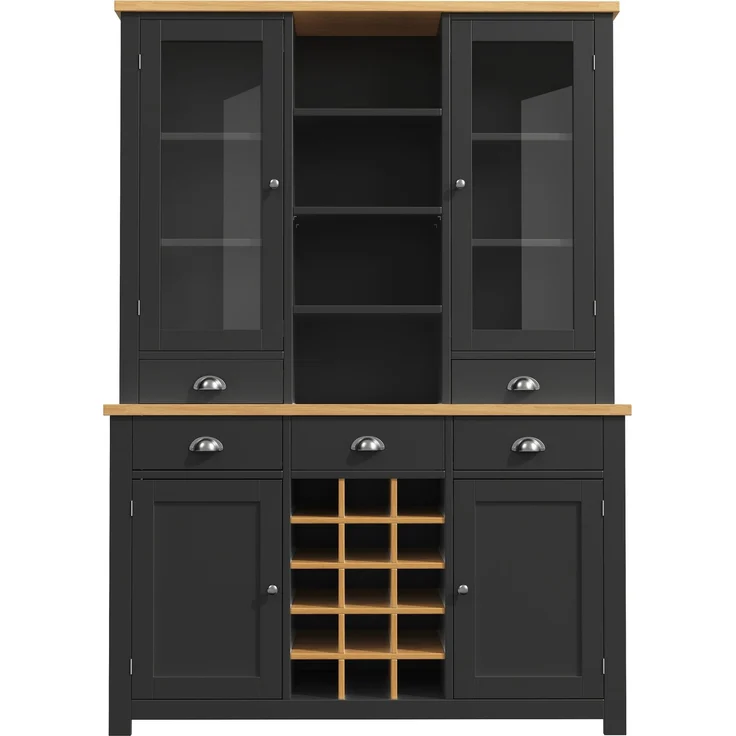 Merax Mehrzweck-Hochschrank für Zuhause mit Kippschutz, Standschrank für Küche und Wohnzimmer mit Glastür, Metallgriffen und Soft-Close-Funktion, herausnehmbares Weinregal, Schwarz – Bild 9