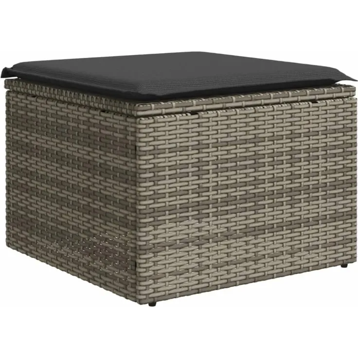 vidaXL Gartenhocker mit Kissen Grau 55x55x37 cm Poly Rattan 366117