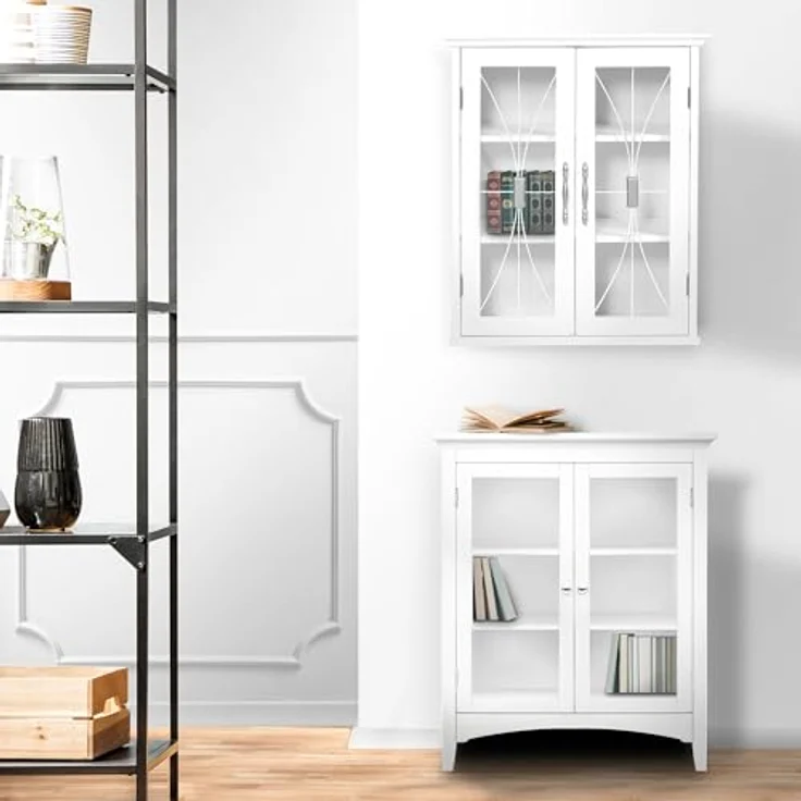 Teamson Home Badezimmerschrank -Holz-Wandschrank weiß 7930 mit 2 Glastüren – Bild 7