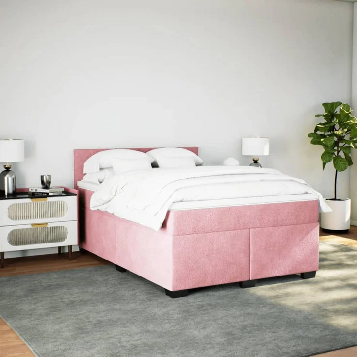 vidaXL Boxspringbett mit Matratze Rosa 140x190 cm Samt 3286311 – Bild 3