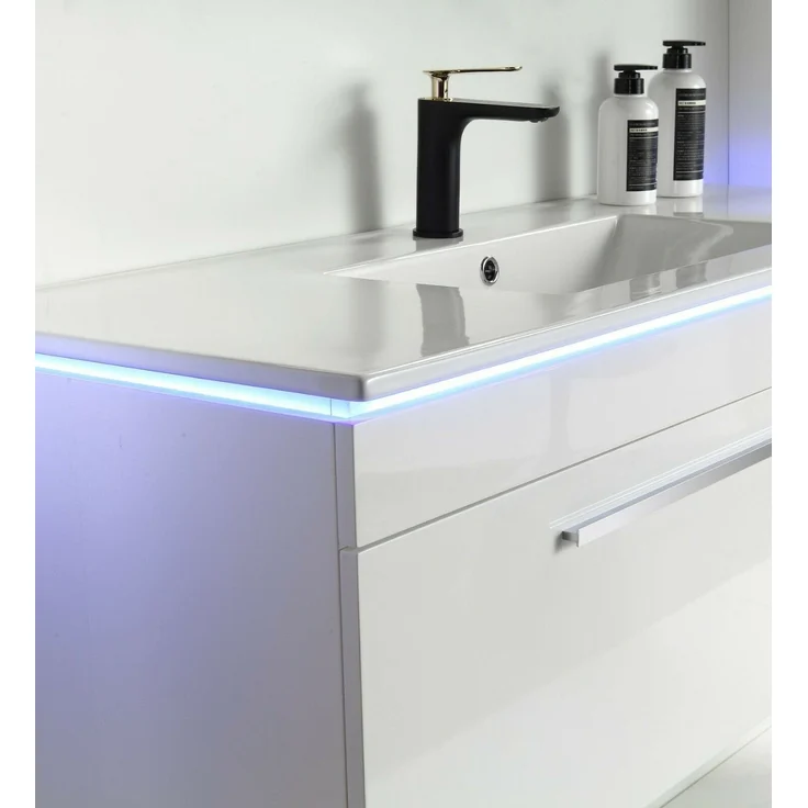 Faizee Home Badmöbelset 60 cm Hochglanz inkl. Keramik-Waschbecken, LED-Spiegel & Soft-Close – Bild 7
