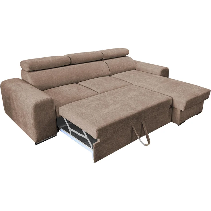 Wohnero24 - Höchste Qualität - Modernes Ecksofa PAVONE 1 - 260x183 cm – Chenille Stoff – Schlaffunktion 198x125 cm & Bettkasten - Hellbraun – Bild 7