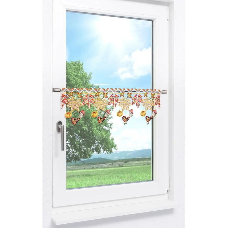 Scheibengardine Plauener Spitze - Herbstliebe (Bx H) 48cm * 21cm rot/Multicolor – Bild 2