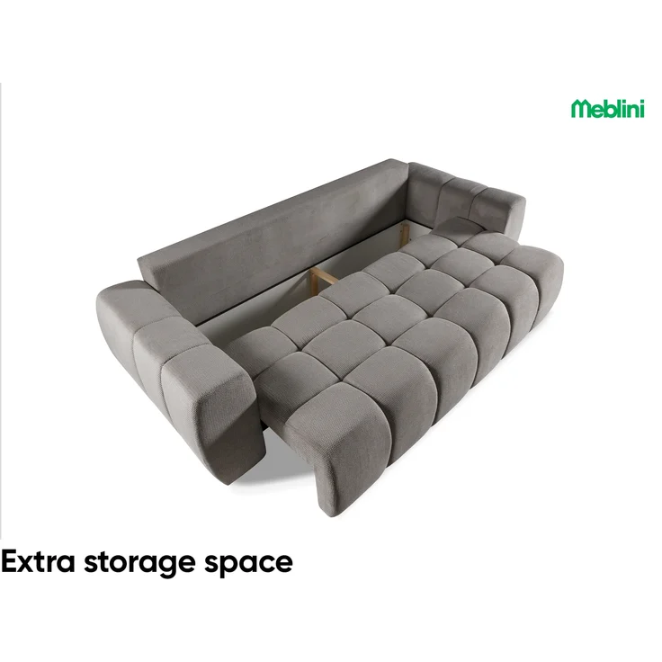 MEBLINI Sofa mit Schlaffunktion – FUTU – 263x105x93cm – Grau Plüsch – Schlafcouch Ausziehbar - Schlafsofa mit Bettkasten - Sofabett - Couch mit Schlaffunktion – Klappsofa – Bild 5