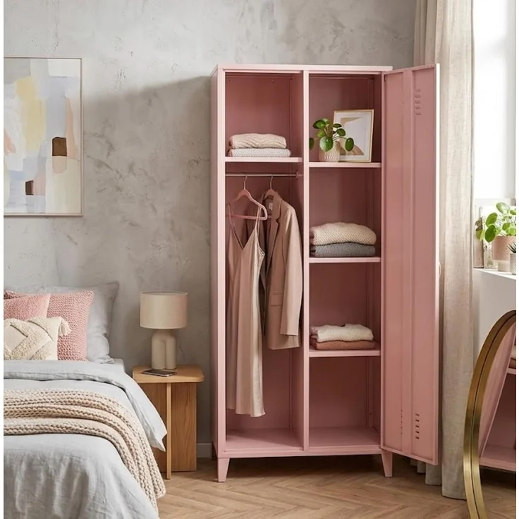 Industrial Metall Kleiderschrank Spind 2 Türen 80 x 45 x 180cm Pink Rosa – Bild 2