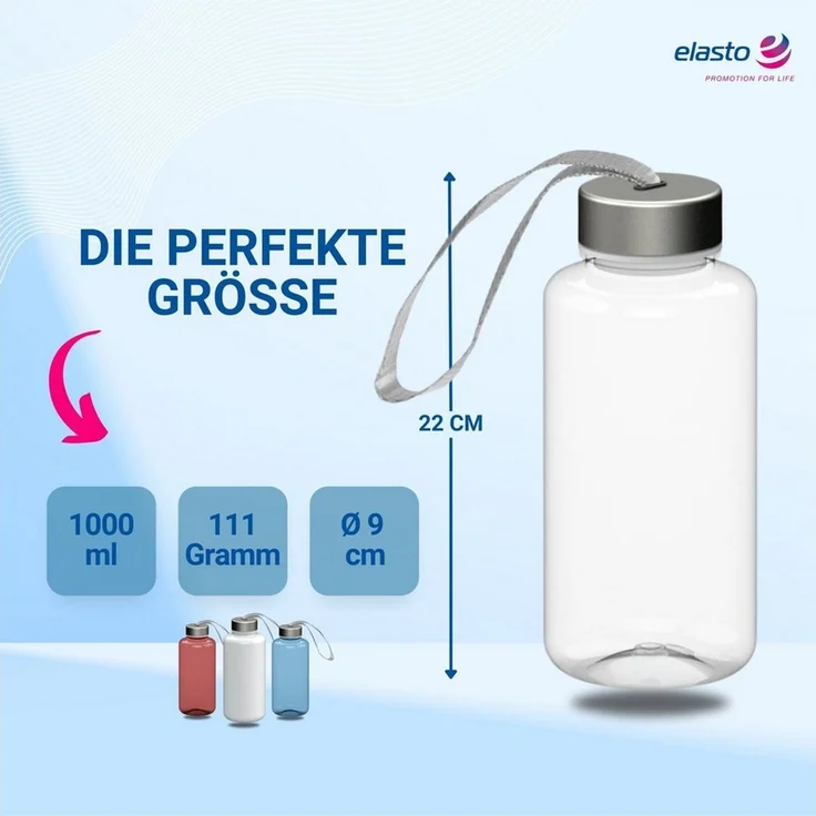 elasto Thermoflasche Trinkflasche 1L "Pure" auslaufsichere Wasserflasche – Bild 3