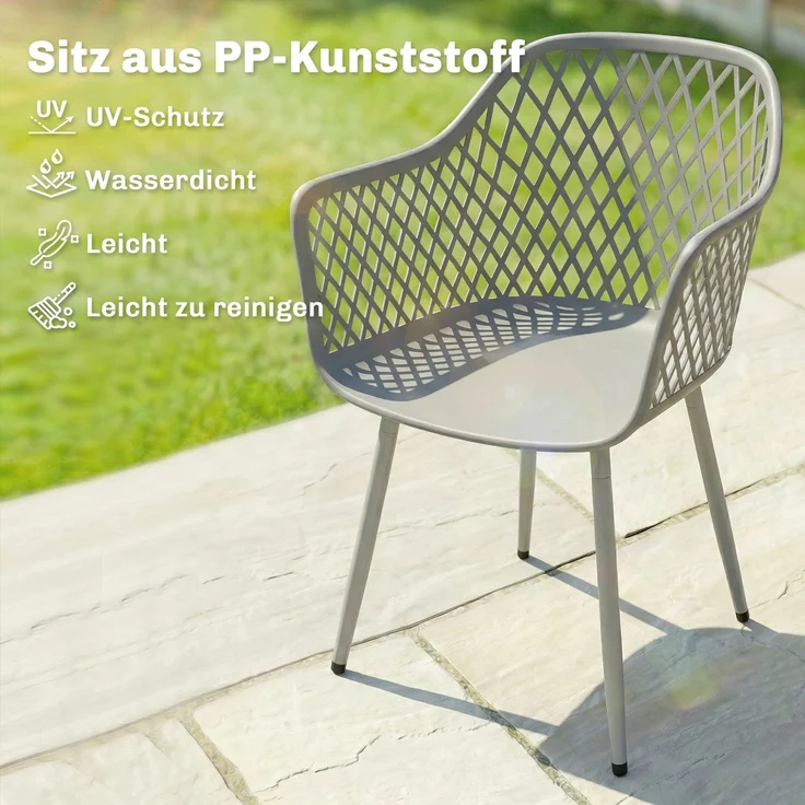 MELAYR, Gartenstuhl 4er Set UV-beständige Gartenstühle aus Kunststoff mit Armlehne Rückenlehne 56 x 51 x 84 cm Grau – Bild 6