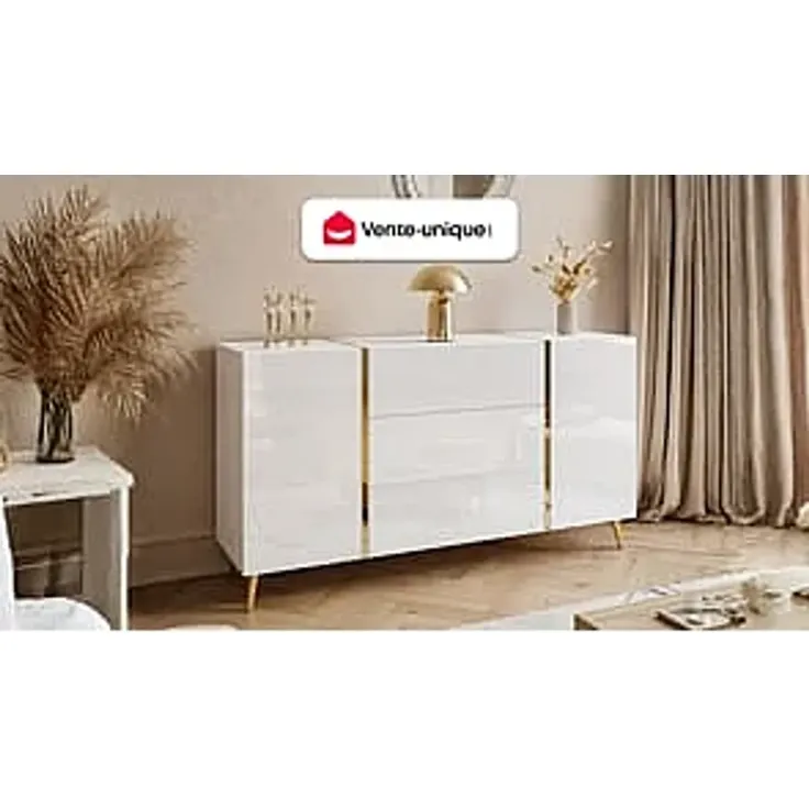 Vente-unique - MARZIALO Sideboard Holz, Platte WeißGoldfarben - B 41 cm x H 87,2 cm x L 158 cm – Bild 2