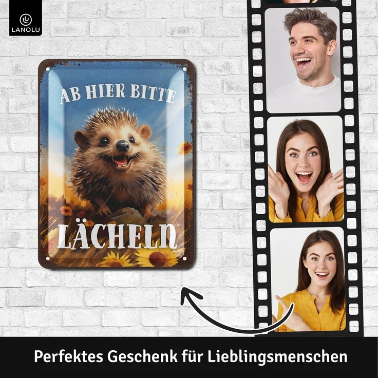 LANOLU Blechschild Ab hier bitte lächeln - 15x20cm – Metall – Mehrfarbig – 15247 – Bild 3