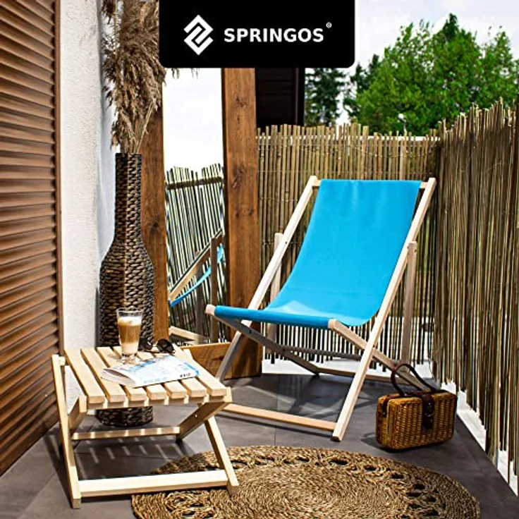 Springos Strandliege Klappbar aus Buchenholz, 3-fach verstellbar, OEKO-TEX Bezug, Platzsparend, 90 x 53 x 68 cm – Bild 2