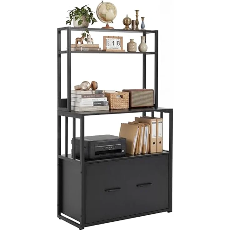 YITAHOME Aktenschrank mit Schublade, Aktenschrank mit Bücherregal für A4, Briefe, Rechtsakten, Metall-Aufbewahrungsschrank, Druckerständer für Büro, Schule, Zuhause, Organisation, Schwarz – Bild 1