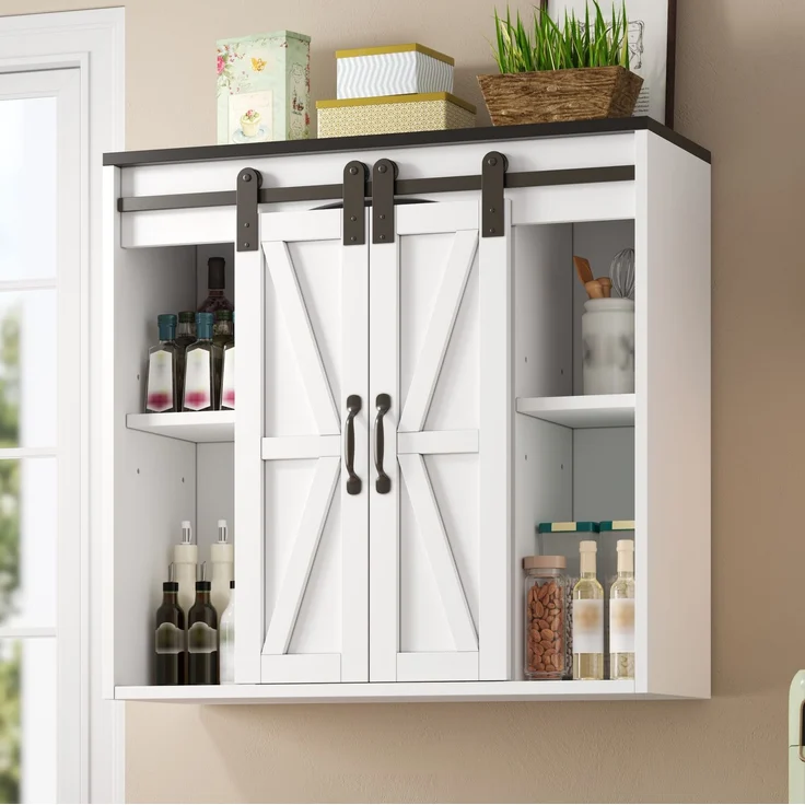 Wandschrank 80x31x76 cm mit Schiebetüren und verstellbaren Einlegeböden aus MDF – Bild 7
