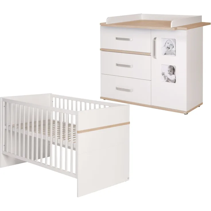 roba Kinderzimmerset 'Pia' 2-teilig - Bett 70 x 140 - breite Wickelkommode - Weiß / Sanremo Eiche