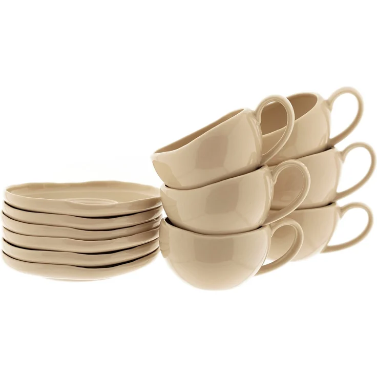 Wave Biscuit Mokkatassen mit Untertellern - 12-teiliges-Set in Beige – Bild 2