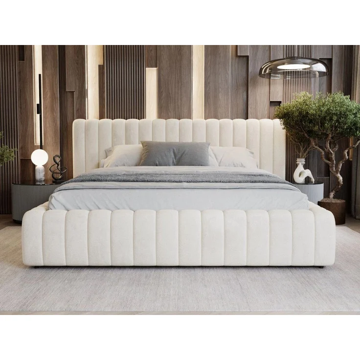 GrainGold Polsterbett mit Bettkästen BLISS, Modern Bett mit Kopfteil - 200x200 cm, Beige (1x Bett) – Bild 3
