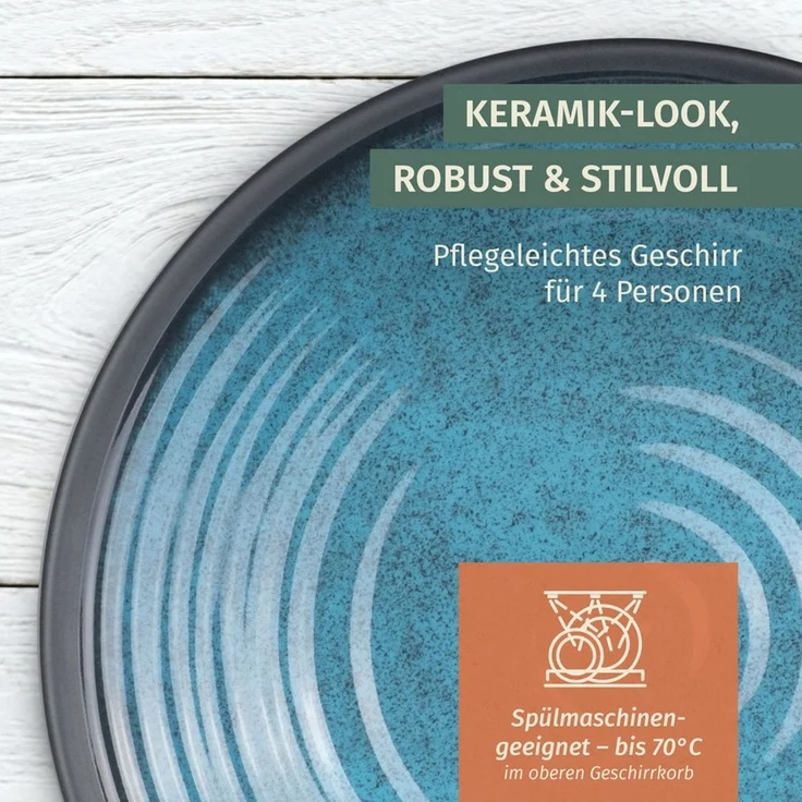 Moritz Geschirr-Set Camping Geschirr Stone Blue 3-teilig, Melamin, 3 tlg, Geschirrset Campinggeschirr Picknick Geschirr Bootsgeschirr – Bild 4