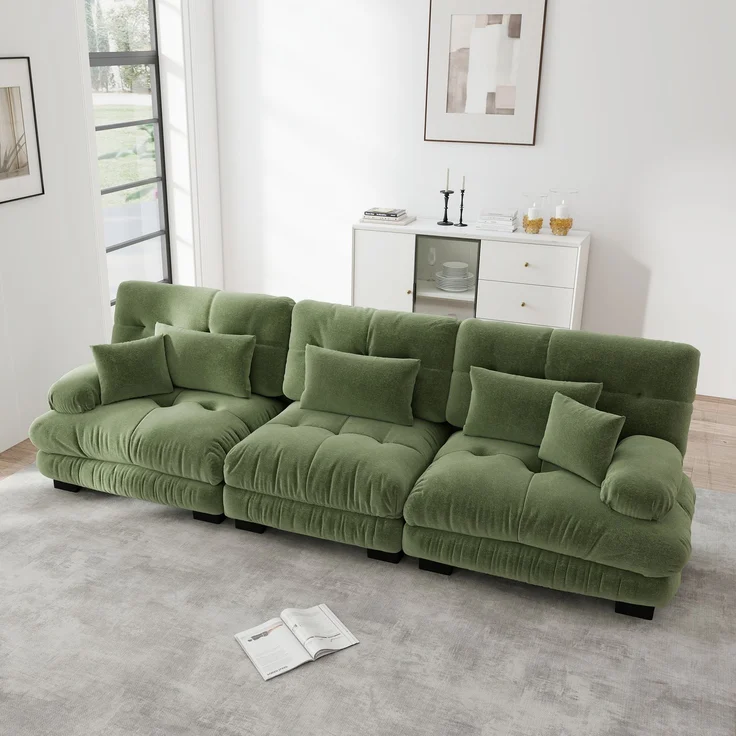 EINHOM 3-Sitzer Modulares Ecksofa mit Tiefensitz, Chenille Schlafsofa Komfortabel Gepolstert für Wohnzimmer, Apartment, Studio, Büro, Chenille Grünes – Bild 4