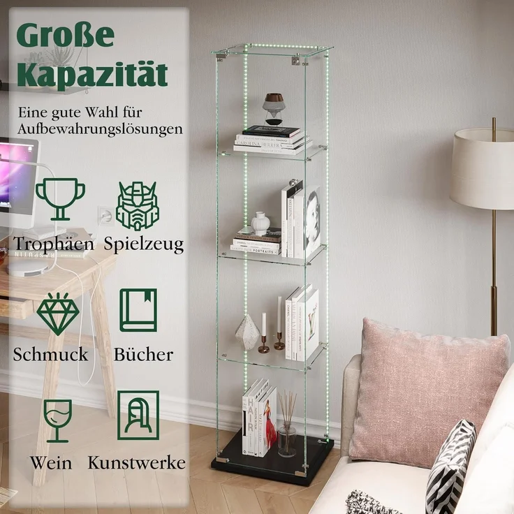 Glasvitrine Standvitrine mit LED 4 Etagen – Bild 4