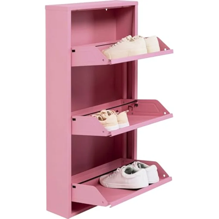 Kare Design Schuhschrank Caruso, Rosa, Stahl, mit 3 Klappen, Schuhablage für 6 Paar Schuhe, schmal, platzsparend, hoch, Schuhregal, Eingangsbereich, 103 x 50 x 15 cm (H/B/T) – Bild 7