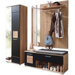 FUN Flurgarderoben Set in Schwarz, Artisan Eiche Optik mit Hirnholz-Applikationen - Modernes Garderobenset 3-teilig für Ihren Eingangsbereich - 206 x 195 x 38 cm (B/H/T)