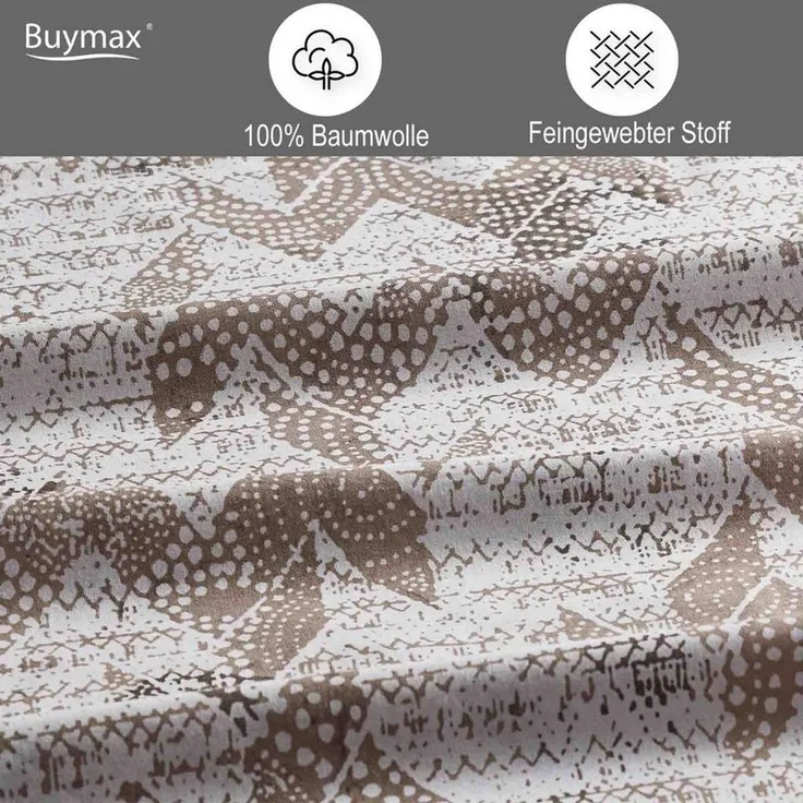 Buymax Bettwäsche Berta, Renforce: 100% Baumwolle, 3 teilig, 200x200 cm Kissenbezug 80x80cm mit Reißverschluss Zickzack Beige Braun – Bild 3