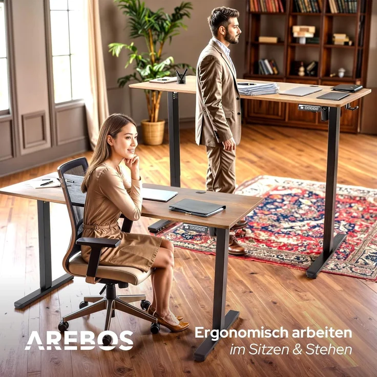 Arebos Schreibtisch Computer-Bürotisch 140 x 60 cm, elektrisch Memory-Funktion, 72-118 cm höhenverstellbar, Hebekapazität: 50 kg – Bild 2