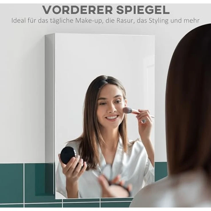 Kleankin Spiegelschrank wandmontierter Schrank mit Flügeltür und Ablagefächern (Hängeschrank, 1-St, Badezimmerschrank) für Badezimmer, Silber – Bild 5
