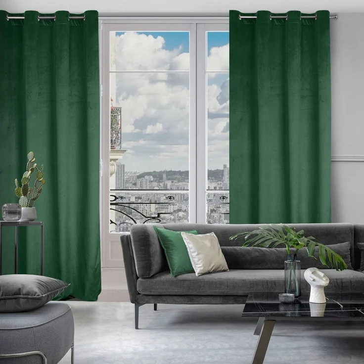 Design91 Samtvorhang, Ösen, Polyester grün, 140x250 cm – Bild 2