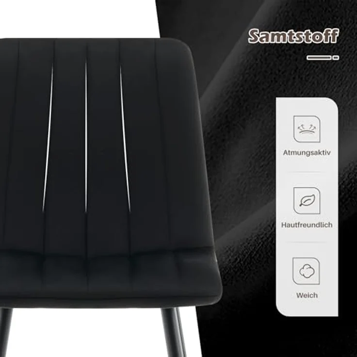 TUKAILAI Esszimmerstühle 2er Set, Beigefarbene Samt-Esszimmerstühle，Bequemer Polsterstuhl，Mit rutschfesten Metallfüßen (Schwarz) – Bild 7