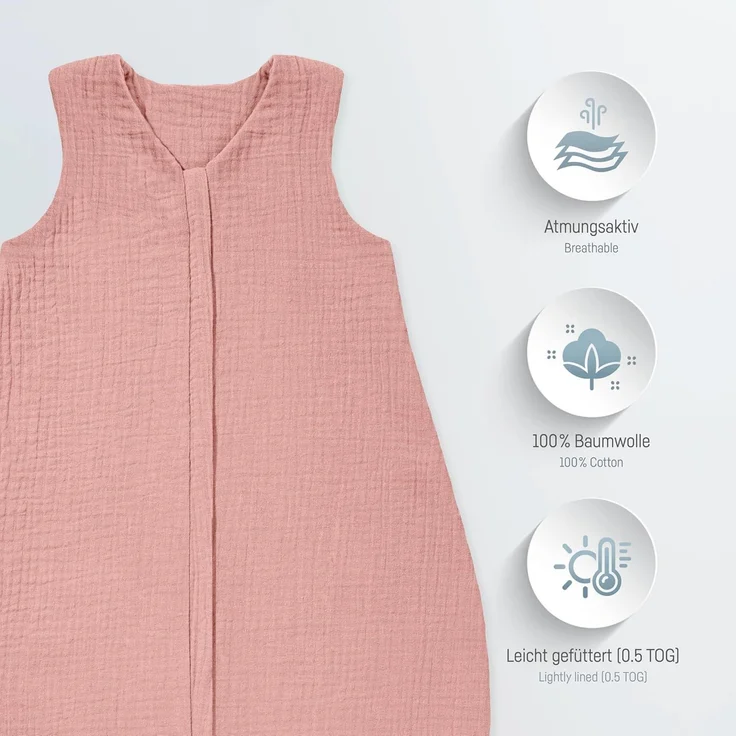 Julius Zöllner Baby Sommerschlafsack Musselin dusty rose 90 cm – Bild 2