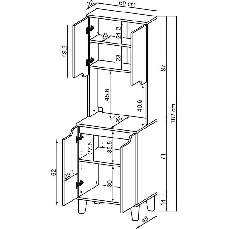 Roomart Küchenbuffet DEFNE mit Nische Kaffeebar Mikrowellenschrank Vorratsschrank, 5 Farben Offene Nische für Kaffeemaschine, 4 Türfächer – Bild 2