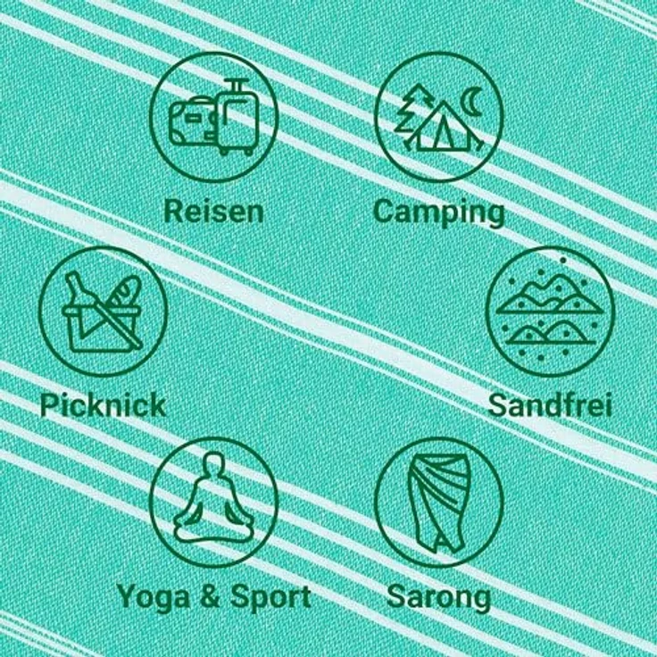 LeStoff das traditionelle Hamamtuch Strandtuch Badetuch Saunatuch Duschtuch Spa Sport Yoga Reisen 100% Bio-Baumwolle. Nachhaltig, natürlich, weich und vorgewaschen. (95x180 cm, Turquoise) – Bild 5