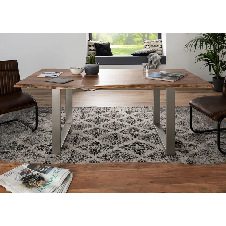 Baumtisch Akazie 220x100x76 natur Beine silber matt FREEFORM 3 – Bild 3