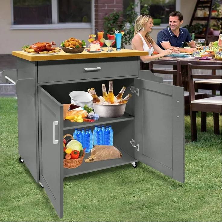 FIVMEN Küchenwagen Kücheninselwagen auf Rollen Küchen Wagen Küchenschrank 115 x 36 x 90 cm, Für Küche, Wohnzimmer, Esszimmer
